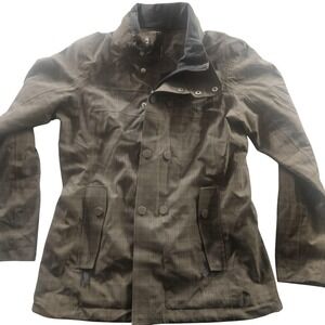 REI Trench Coat Womens Medium Olive Green Plaid‎ Double Breasted Outdoor Jacket